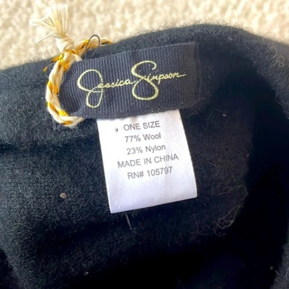 Brand New Jessica Simpson Black Wool French Beret w/ Faux Pearl Accents Beaded